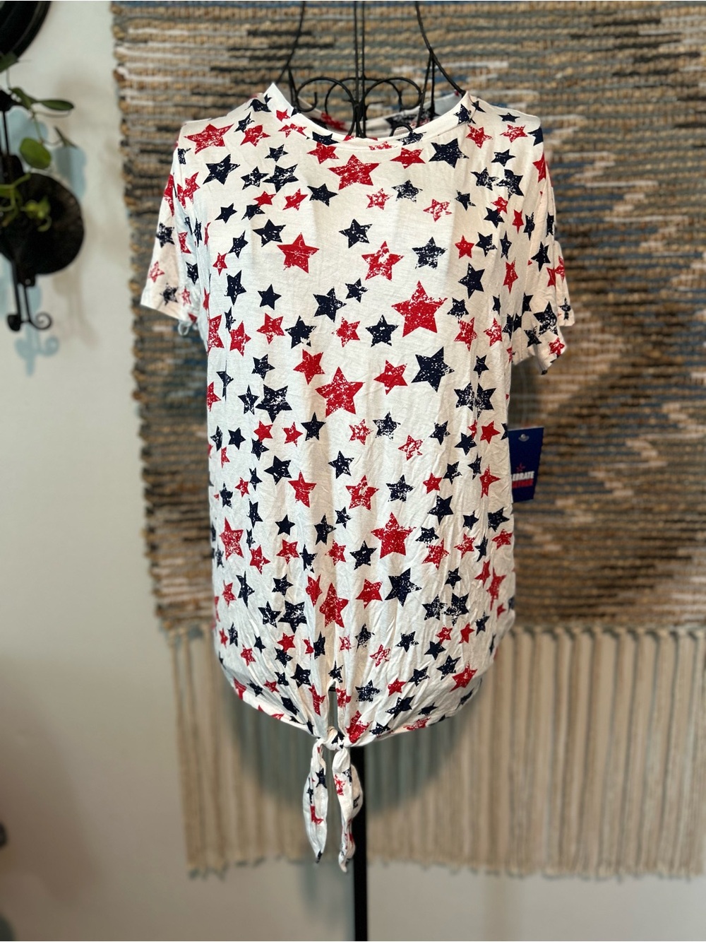 Celebrate Together Women's Red & Navy Star Tie-Hem Tee